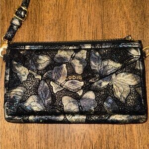 Lodis Black Metallic Butterfly Wristlet